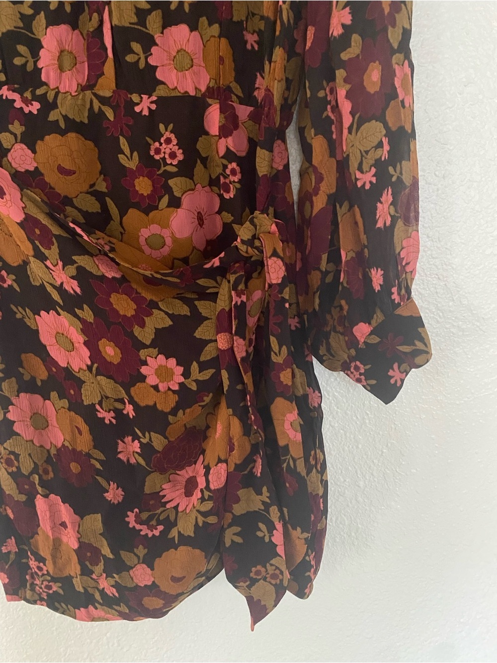 Sezane Wrap-Skirt Floral Mini Capri Long-Sleeve Dress - Picture 6 of 8